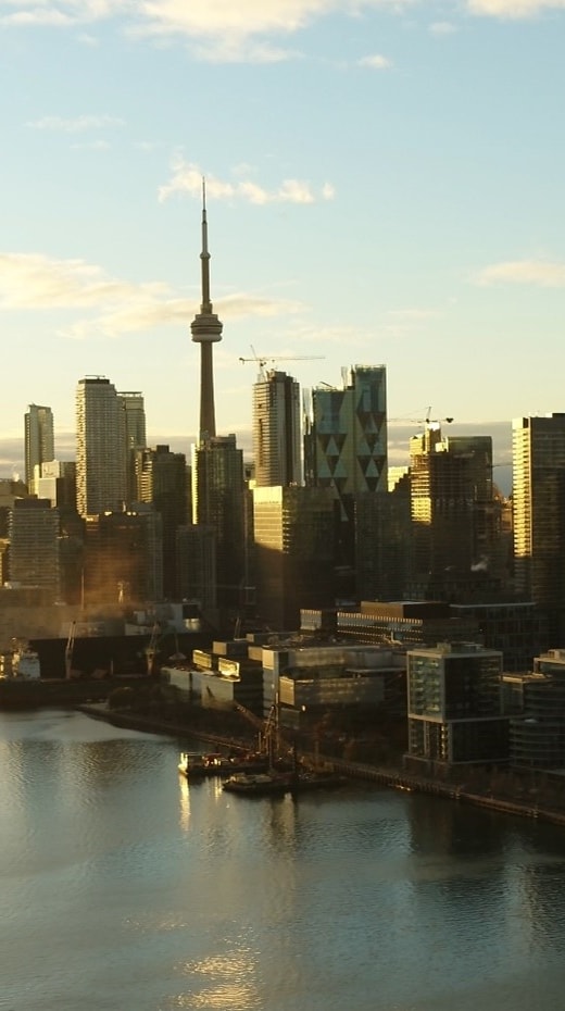 The skyline of Toronto, Canada, crowned by the distinctive CN Tower 